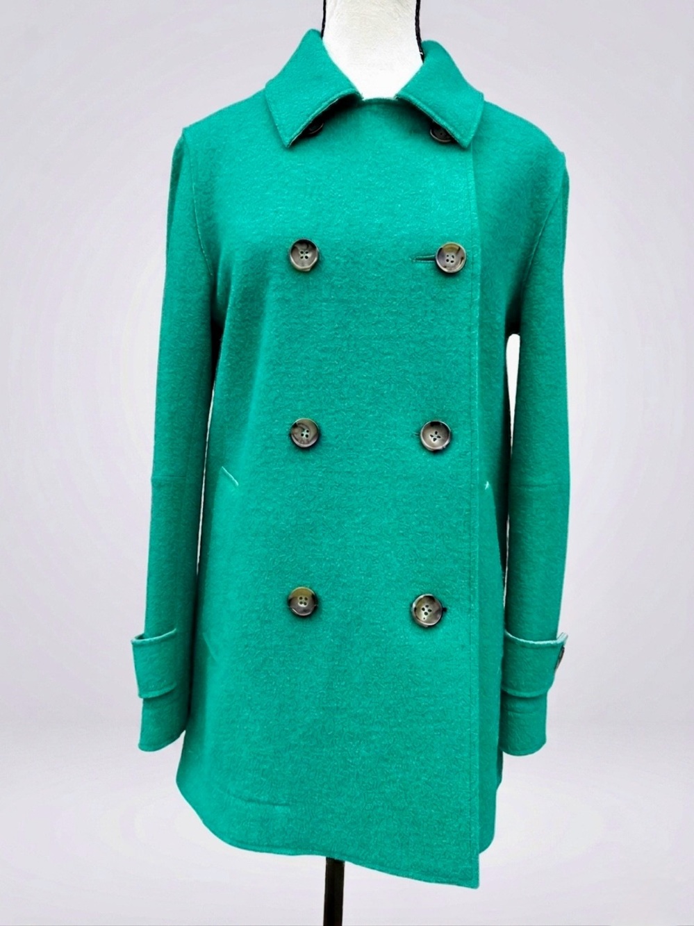 Cinzia Rocca Icons Green Double-Breasted Boiled Wool Coat